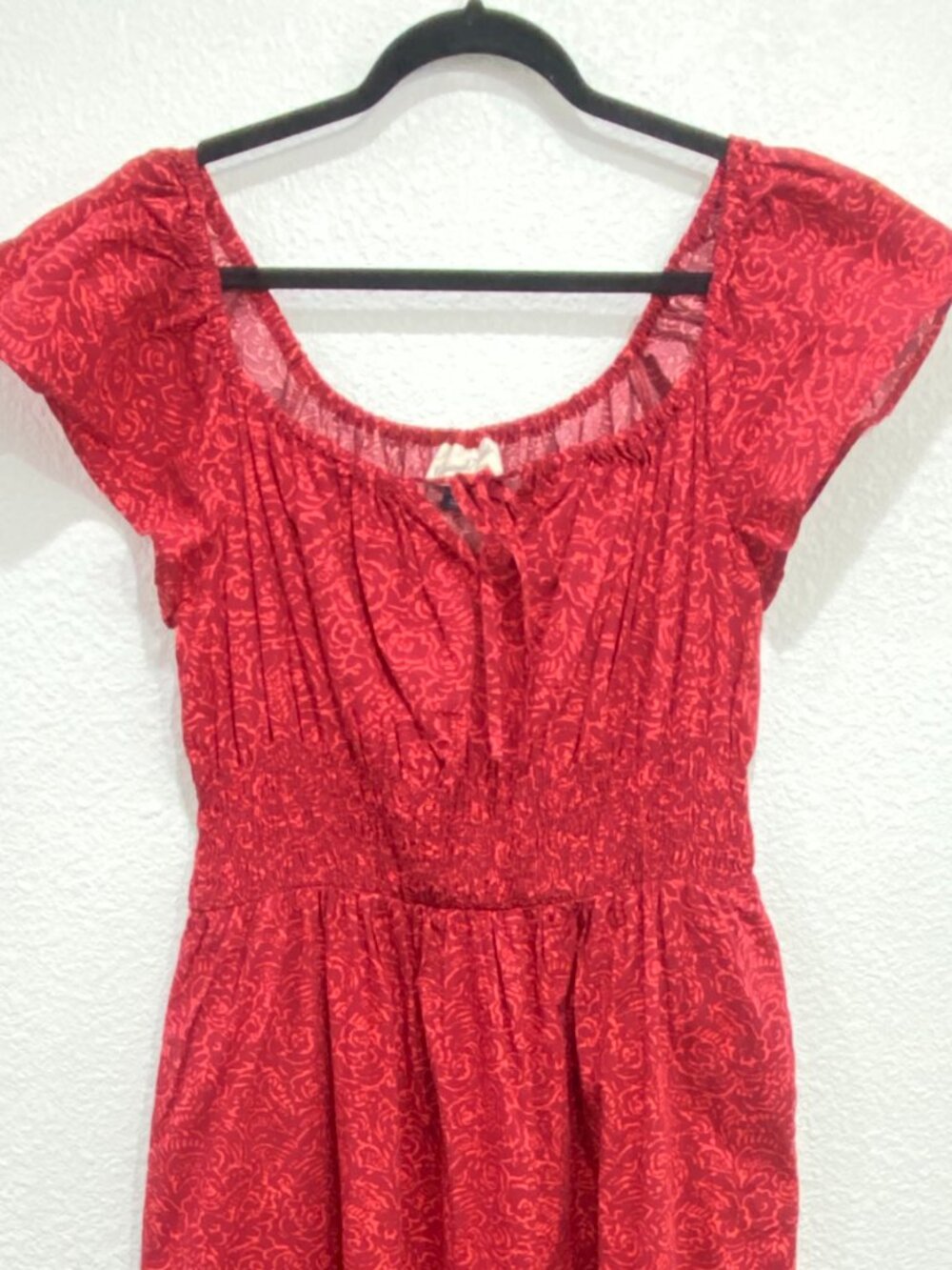 Universal Thread Smocked Flutter Sleeve Midi Dress Floral Red Medium - Picture 4 of 8